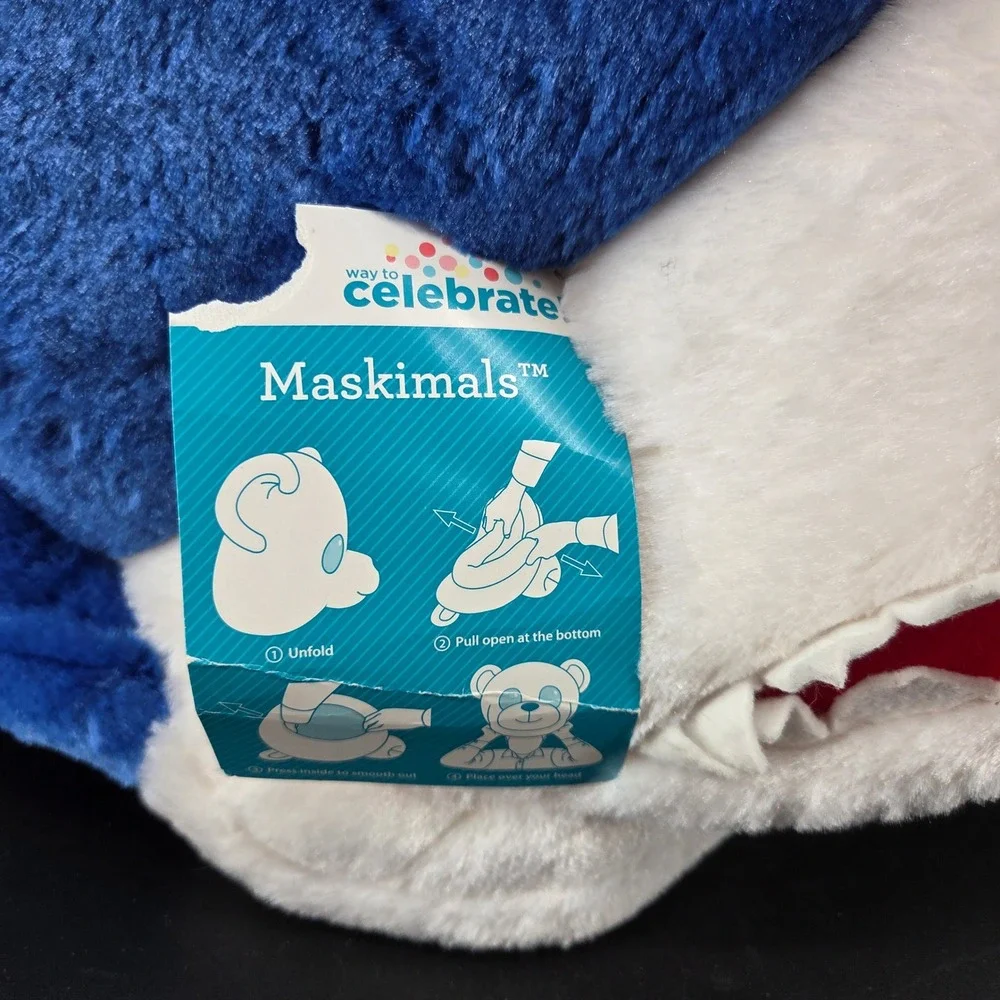 Way to Celebrate Maskimals Shark Plush Head Mask Blue White Costume Halloween